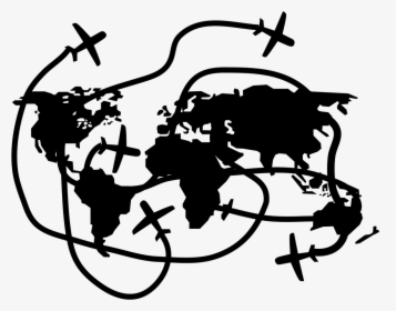 Earth Continents Map With Flying Airplanes, HD Png Download, Transparent PNG