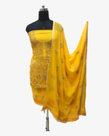 Yellow Hand Embroidered Phulkari Pure Georgette Dress, HD Png Download, Transparent PNG