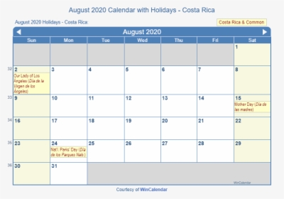 August 2020 Calendar With Nld Holidays, HD Png Download, Transparent PNG