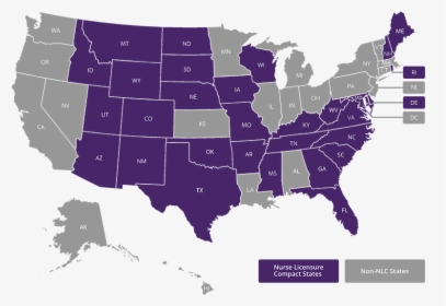 A Map Depicting The Nurse Licensure Compact States, HD Png Download, Transparent PNG