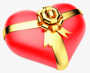Large Red Png Heart With Gold Bow, Transparent Png, Transparent PNG