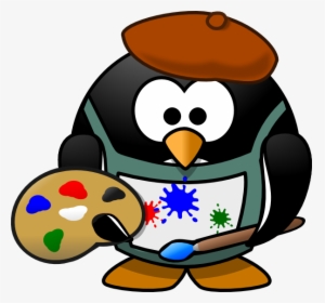 Artist Penguin Svg Clip Arts - Penguin With Paint Brush, HD Png Download, Transparent PNG