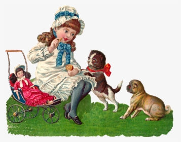 Girl Playing With Dogs And Doll Digital Clip Art Clip - Doll, HD Png Download, Transparent PNG