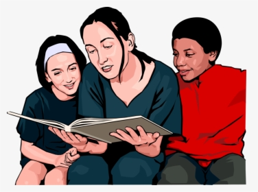 Vector Illustration Of Children With Teacher Reading - Mulher Com Filhos Png, Transparent Png, Transparent PNG