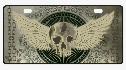 Skull With Wings And Roses On Vintage Background License, HD Png Download, Transparent PNG