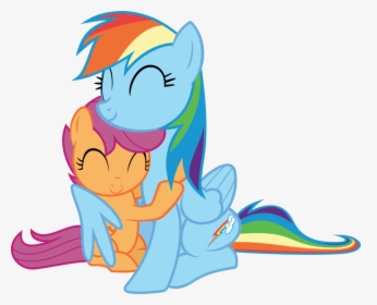 Rainbow Dash Scootaloo Hugging By Timelordomega On, HD Png Download, Transparent PNG