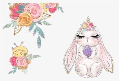 #watercolor #bunny #rabbit #easter #flowers #floral, HD Png Download, Transparent PNG