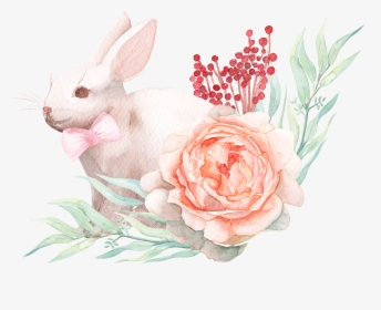 With Easter Bow Watercolor Paper Rabbit Painting Clipart, HD Png Download, Transparent PNG
