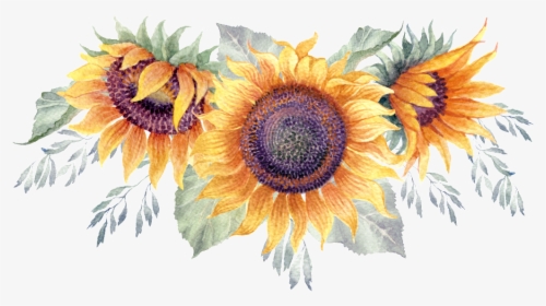 Green Watercolor Hand Painted Sunflower Transparent, HD Png Download, Transparent PNG