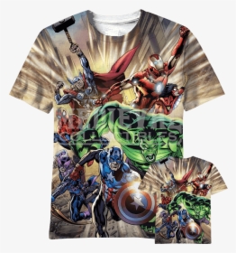 Marvel Heroes In Action Wraparound T-shirt, HD Png Download, Transparent PNG