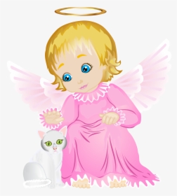 Cute Angel With White Kitten Transparent Png Clip Art, Png Download, Transparent PNG