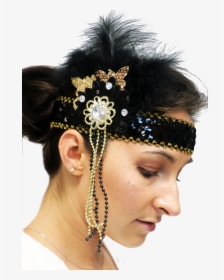 Flapper 1920 S Headpiece Deluxe Black And Gold , Png - 1920s Headpiece, Transparent Png, Transparent PNG