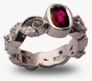 14k White Gold Scroll Shank Ring With Bezel Set Ruby - Engagement Ring, HD Png Download, Transparent PNG