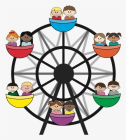 Clip Art Wheel Being Ridden By - Kids Riding Ferris Wheel Clip Art, HD Png Download, Transparent PNG