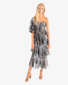 Bowie Gunmetal Ruffle Dress - Day Dress, HD Png Download, Transparent PNG