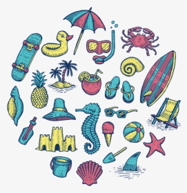 Beach Icons On @behance By Travis Pietsch - Beach Collage Drawing, HD Png Download, Transparent PNG