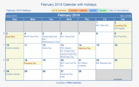 February 2019 Calendar With Holidays Printable - July 2019 Holiday Calendar, HD Png Download, Transparent PNG