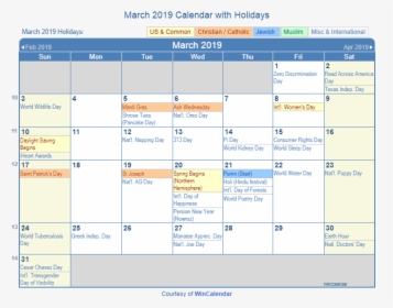 Holiday Calendar March 2019, HD Png Download, Transparent PNG
