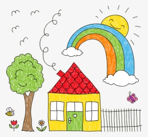 Kids Vector Drawing - House Kids Drawing, HD Png Download, Transparent PNG