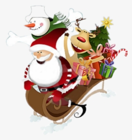#sleigh #cheistmas #santa #reindeer #snowman #presents - Santa Claus And Friends, HD Png Download, Transparent PNG