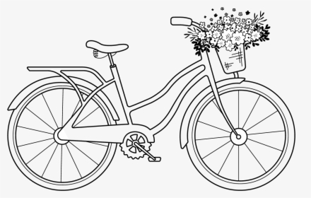 Free Digital Stamp Vintage Bike With Floral Basket - Bike With Flowers Clipart Black And White, HD Png Download, Transparent PNG