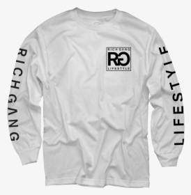 Rich Gang Life Style White Long Sleeve T-shirt - White Long Sleeve T Shirt Front, HD Png Download, Transparent PNG