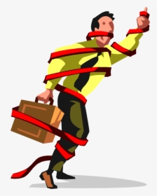 Vector Illustration Of Businessman Wrapped Up In Bureaucratic - Tied Up Clip Art, HD Png Download, Transparent PNG