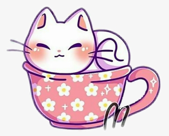 #kawaii #cute #kitty #cat #kitten #teacup #whitecat - Cute Kawaii Cat Drawing, HD Png Download, Transparent PNG