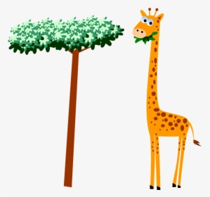 Giraffe, Neck, Cartoon, Wildlife, Safari, Animal - Giraffe Eating Leaves Clipart, HD Png Download, Transparent PNG