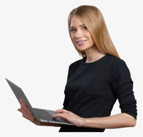 Business Woman Holding Laptop, Dressed In Black - Black Lady Holding A Laptop, HD Png Download, Transparent PNG