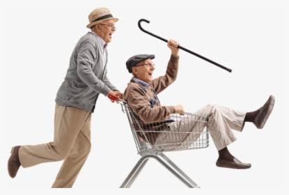 Old Man Pushing Cart - Old Man Sitting Png, Transparent Png, Transparent PNG