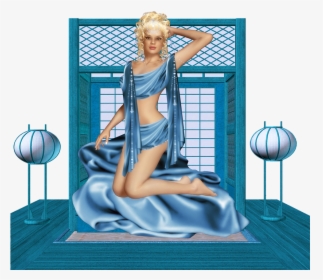 Girl, Beautiful, Sexy, Alluring, Blue Satin, Kneeling - Girl, HD Png Download, Transparent PNG