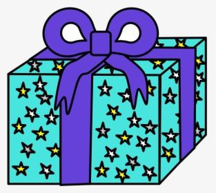 Gift, Blue Wrapping Paper, Purple Ribbon, Stars - Gift Wrapping, HD Png Download, Transparent PNG