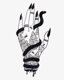 #hand #witch #snake #tattoo #cute #aesthetic #freetoedit - Black And White Witch Hand, HD Png Download, Transparent PNG