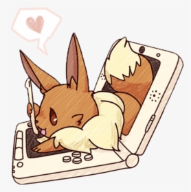 #gamer#pokemon Kawaii #pokemon #evee - Eevee Playing On A 3ds, HD Png Download, Transparent PNG