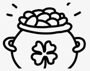 Pot Of Gold Outline - Leprechaun And Clover Clipart Black And White, HD Png Download, Transparent PNG