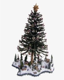 Christmas Tree With Christmas Village At Base Of Tree - 10 Desk Top Christmas Tree, HD Png Download, Transparent PNG