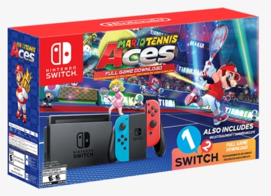 Nintendo Switch With Neon Blue And Neon Red Joy Con, - Nintendo Switch With Mario Tennis Aces, HD Png Download, Transparent PNG