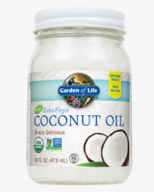 Raw Extra Virgin Coconut Oil Glass Jar - Garden Of Life Coconut Oil, HD Png Download, Transparent PNG