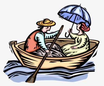 Vector Illustration Of Romantic Couple Enjoy Boat Ride - People In A Row Boat Clipart, HD Png Download, Transparent PNG