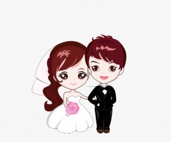 Clip Art Romance Couple Drawing Cartoon - Cute Wedding Couple Cartoon Png, Transparent Png, Transparent PNG