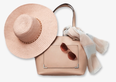 Straw Hat With Tan Bag, Sunglasses And A Silk Scarf - Wood, HD Png Download, Transparent PNG