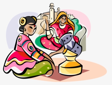 Vector Illustration Of Indian Women In Traditional - Indian Womens Vector Png, Transparent Png, Transparent PNG