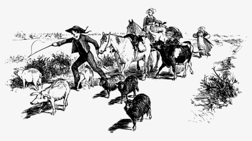 Driving The Livestock To Market Clip Arts - Drawing, HD Png Download, Transparent PNG