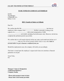 Letter Of Acknowledgement Sample Business Letter - Letter For Salary Transfer To Bank, HD Png Download, Transparent PNG