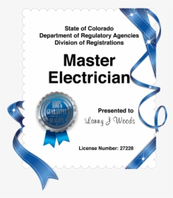 Master Electrician Certificate - Certificate Of Electrician, HD Png Download, Transparent PNG