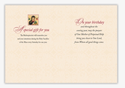 The Interior Of Our Birthday Mass Card - Virgen Del Perpetuo Socorro, HD Png Download, Transparent PNG