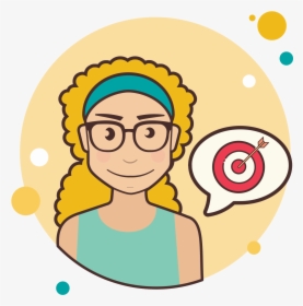 Girl And Target Icon - Cartoon Girl With Curly Hair And Glasses, HD Png Download, Transparent PNG