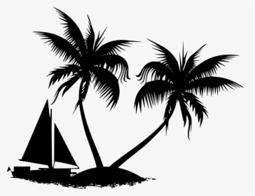 Island, Yacht, Sea, Silhouette, Ship, Tropical, Palm - Silhouette, HD Png Download, Transparent PNG