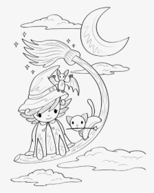 Flying Witch Coloring Page - Line Art, HD Png Download, Transparent PNG